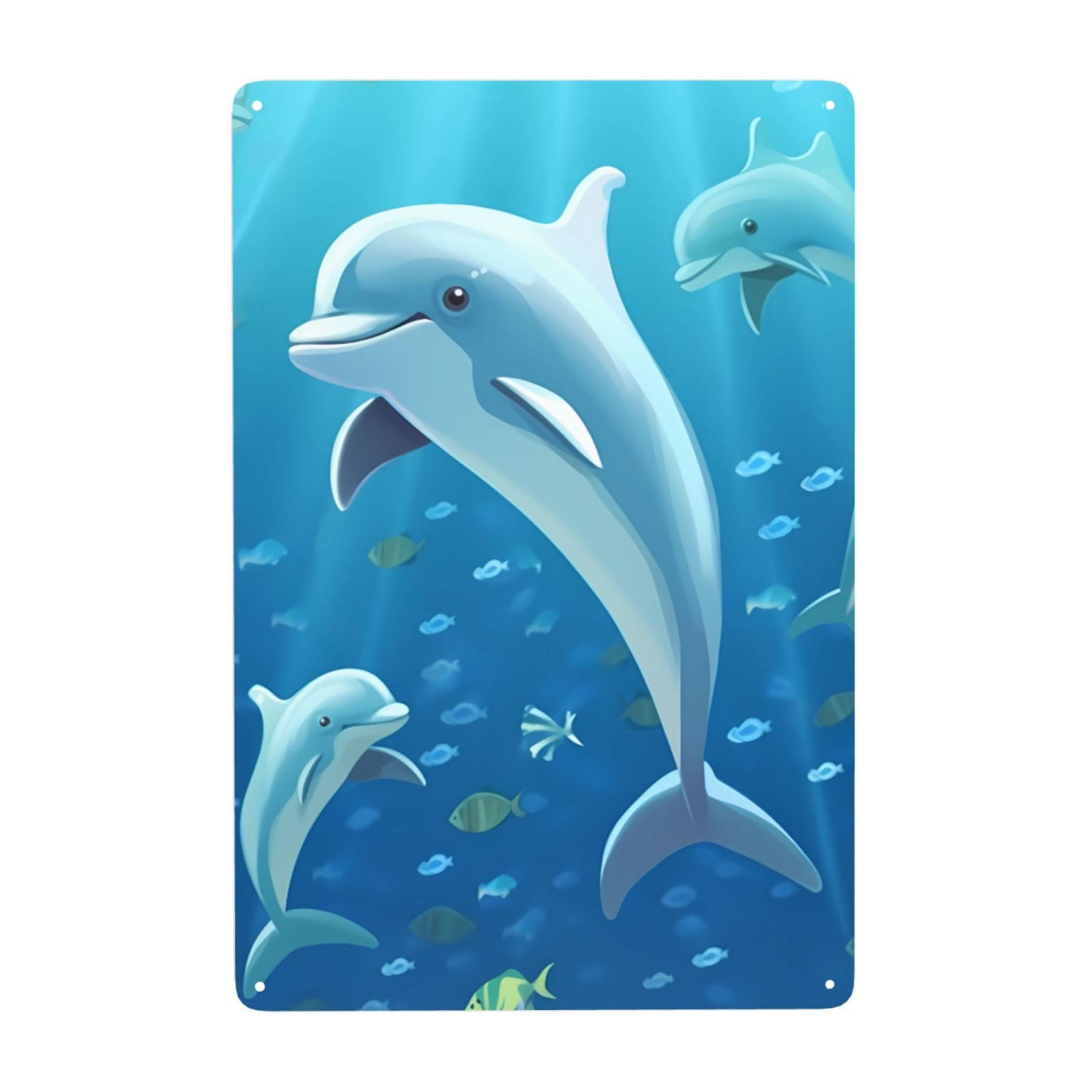 Fodpand White Vintage Tin Signs Metal Retro Wall Art Decor - Wall Hanging Decorative Plaque 8X12 Inch, Dolphin Metal Signs For Home Yoga Cafes, Funny Metal Poster For Gifts