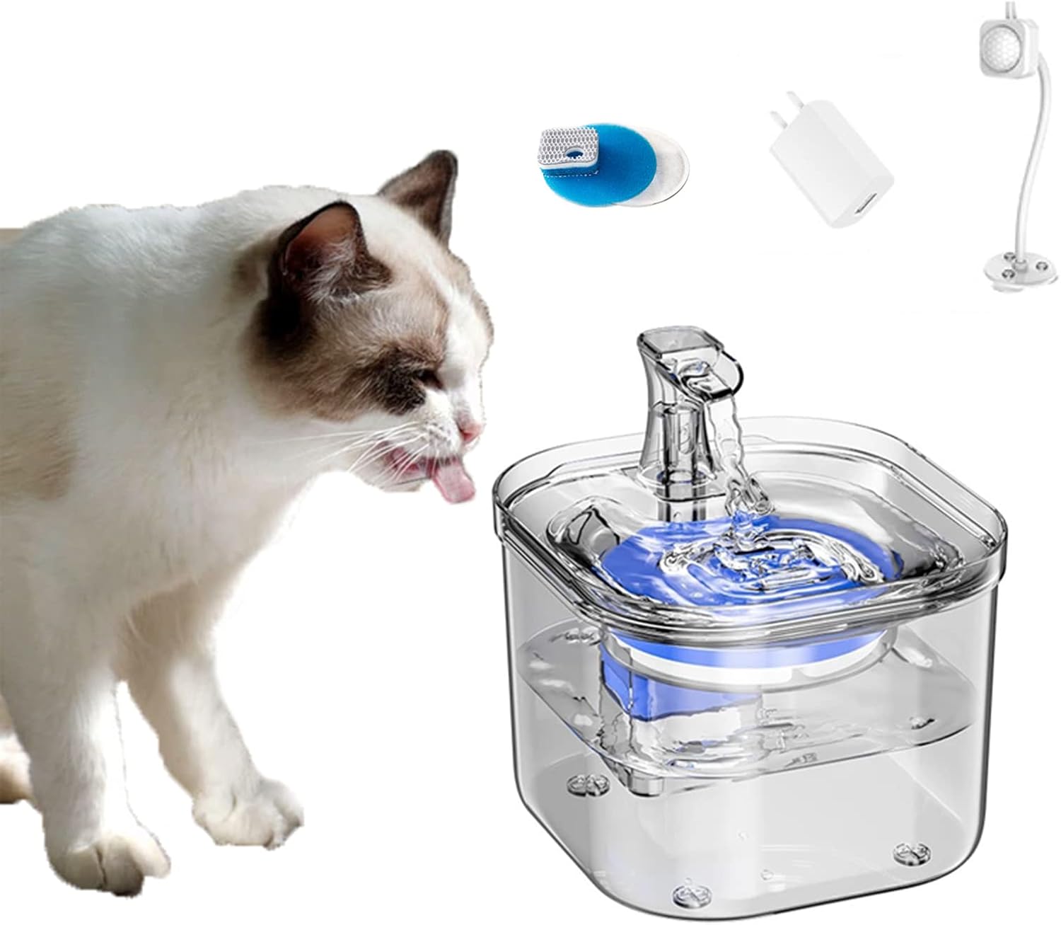Cat Water Fountain, Dog Water Drinking Dispenser with Smart Sensor, 2L Quiet Automatic Pet Bowl Fountain with Faucet Kit for Dogs Cats,Smart Sensing
