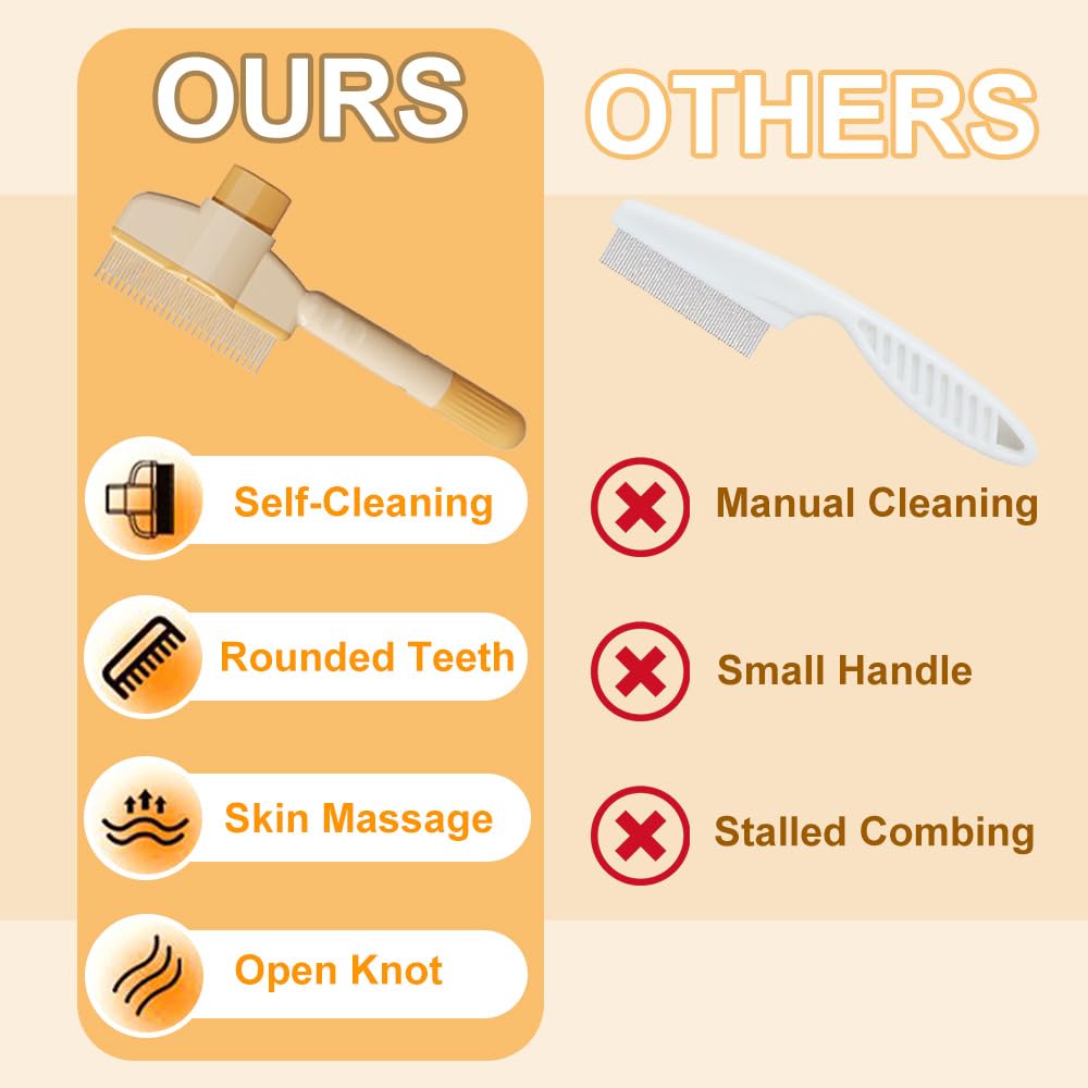 Cat Comb Non-slip Detangling Pet Comb Long & Short Pet Grooming Comb Self Cleaning Stainless Steel Teeth Comb One Click to Clean for Dogs and Cats Massage - Image 3