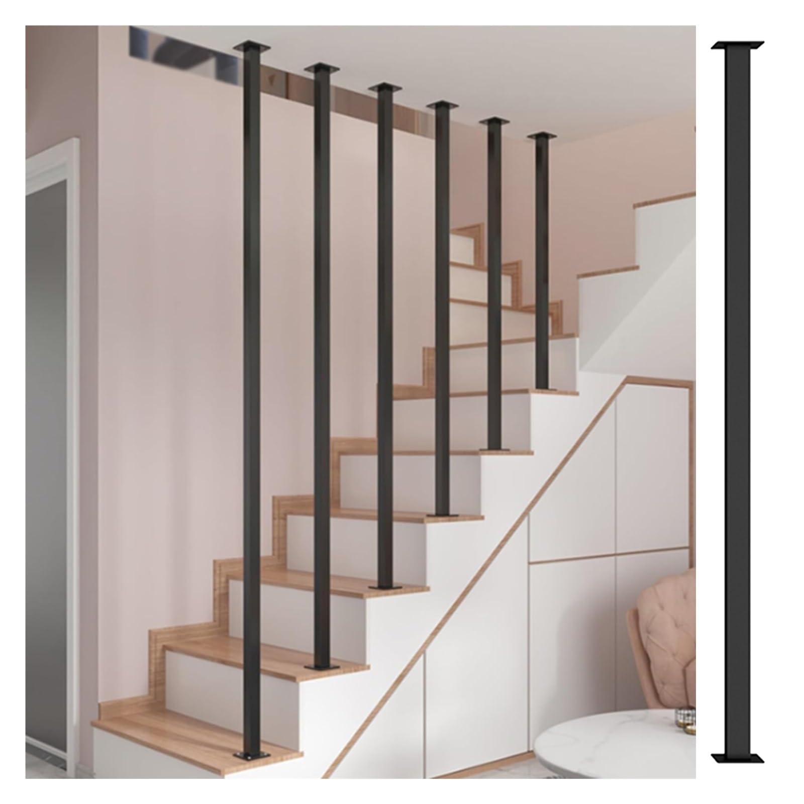 Poteau de balustrade moderne en fer personnalisable pour garde-corps d'escalier 2 m