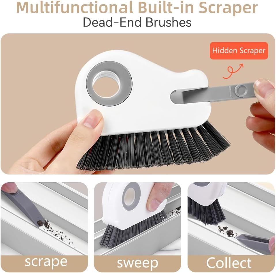 Image of 2 in 1 Window Track Cleaning Brush Tools (Orange) | Hard Bristle Crevice Cleaning Brush with Hidden Scraper, Groove Cleaning Brush for Sliding Door Track, Window Sill