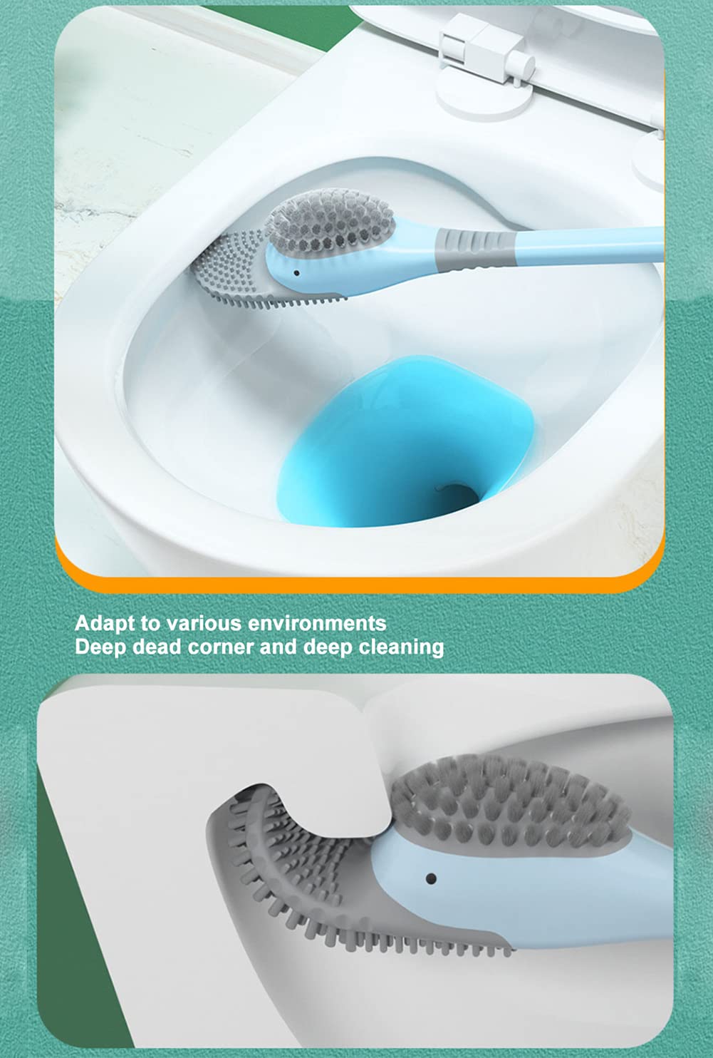 Duiken Duck Toiletborstel, Flexibele Siliconen Toiletborstel, Wandgemonteerde Lange Handled Toiletreinigingsborstel, Borstelsets voor Badkamer Toilet Diepe Reiniging