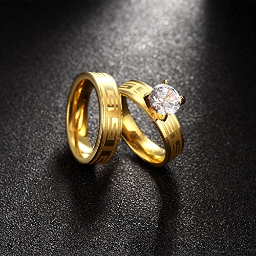 LZD Stainless Steel Bridal Engagement Set Ring Yellow Gold AAA Zirconia Women B4404