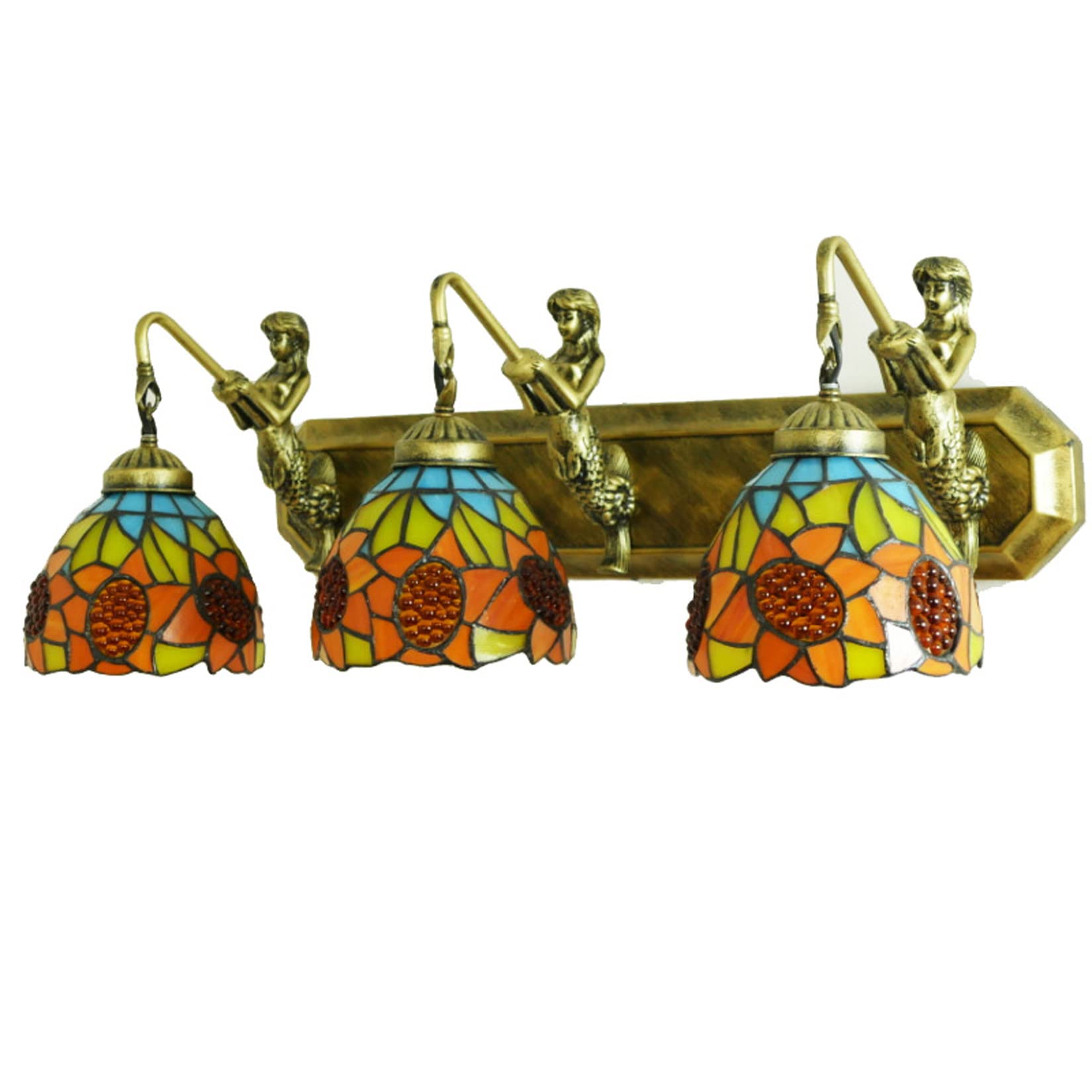 Aplique Tiffany de 3 luces con vidrieras artesanales de girasol para espejo de baño