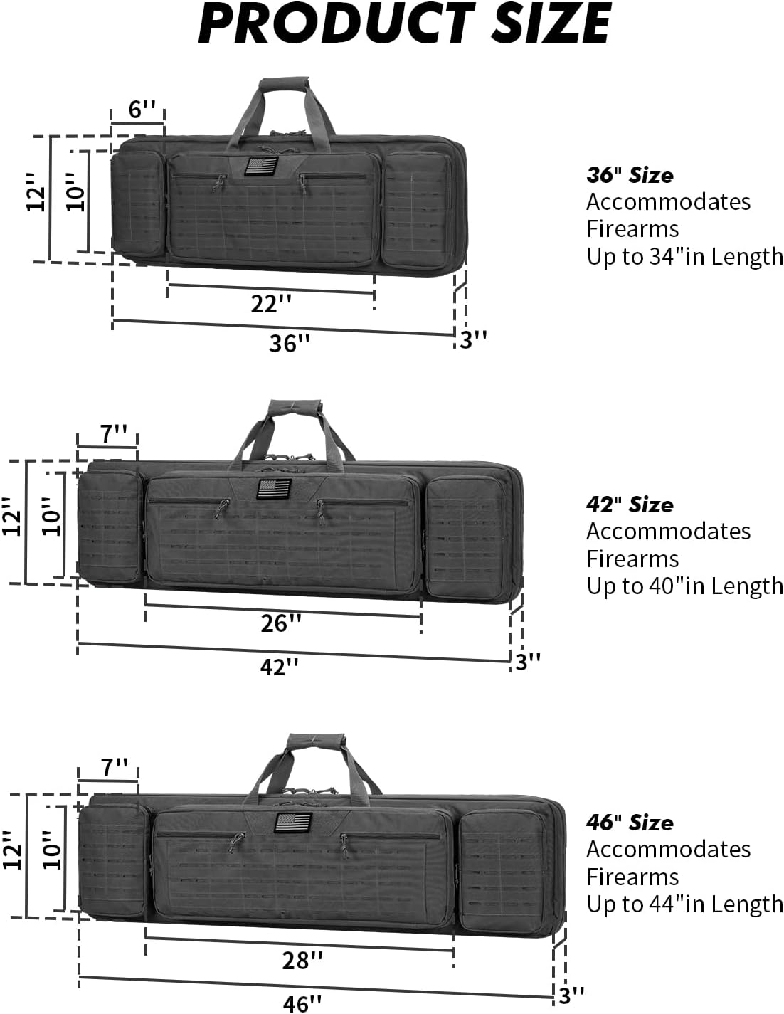 36/42/46 inch Soft Rifle Case Double Rifle Bag for Hunting Shooting Range, Long Gun Carry Bag with Lockable Zipper and Backpack Strap