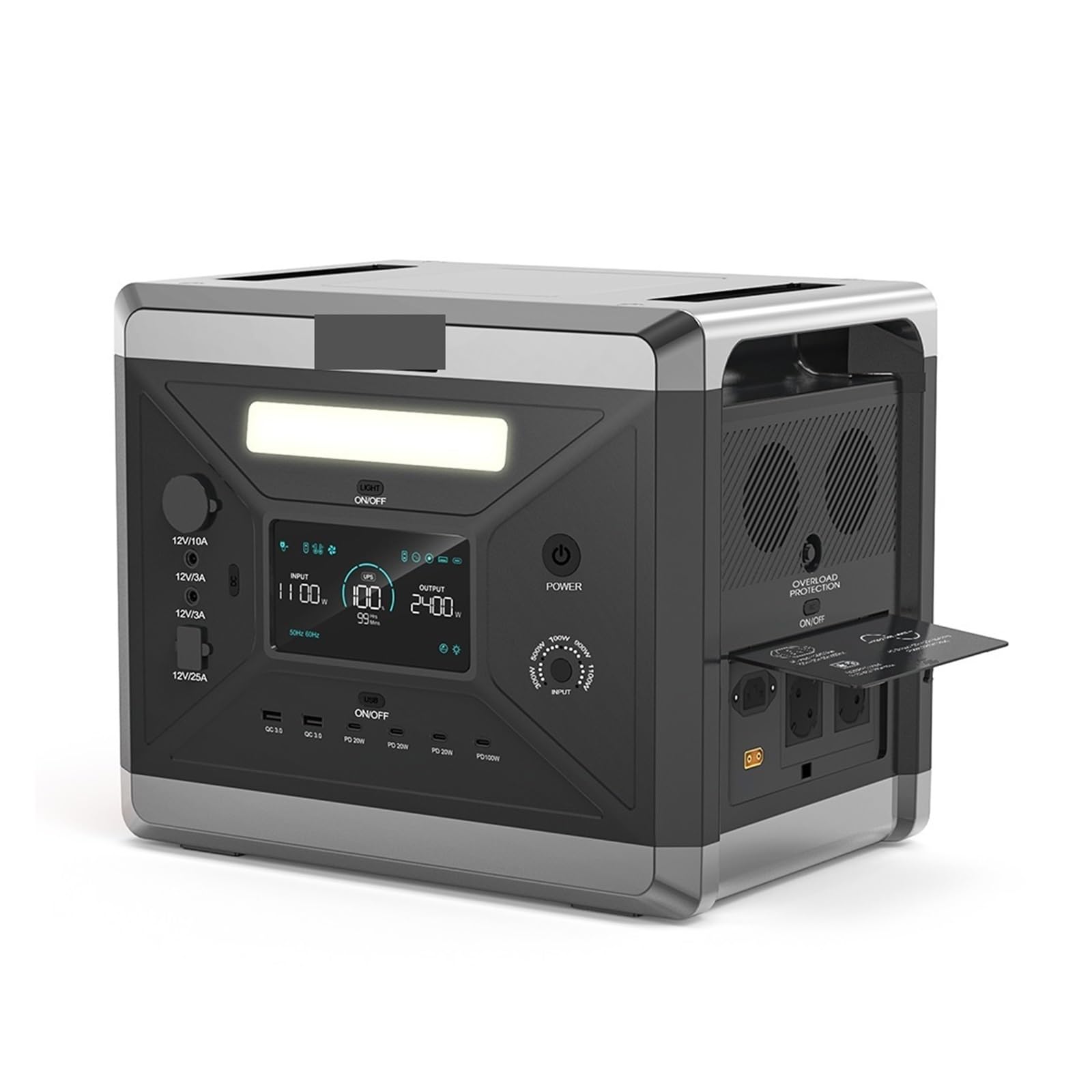 Centrale Électrique Portable 2400W (crête 4800W), Batteries LiFePo4, Prises Ca, Générateur Solaire 2160WH, Camping-car Recharge Ultra Rapide