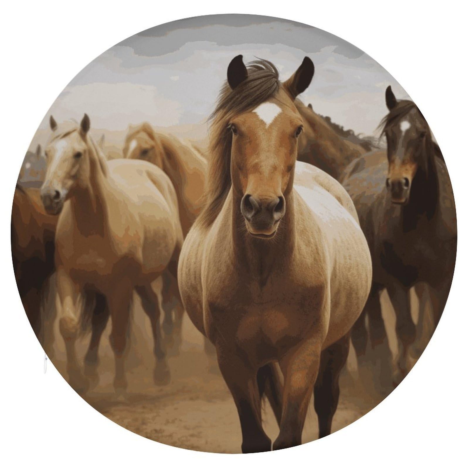 Wsoihfec Style Many Horses Seat Cushion Round Chair Pad
