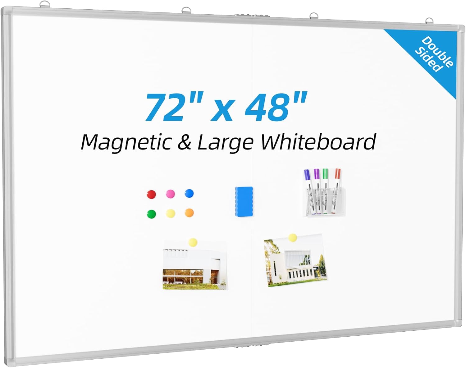 VOWNER 72"x48" Magnetic Dry Erase Board for Wall,Hanging Mounted Whiteboard with Silver Aluminum Frame, Includes Eraser, Tray and Magnets,Large Foldable Portable Whiteboard for Home, Office, School