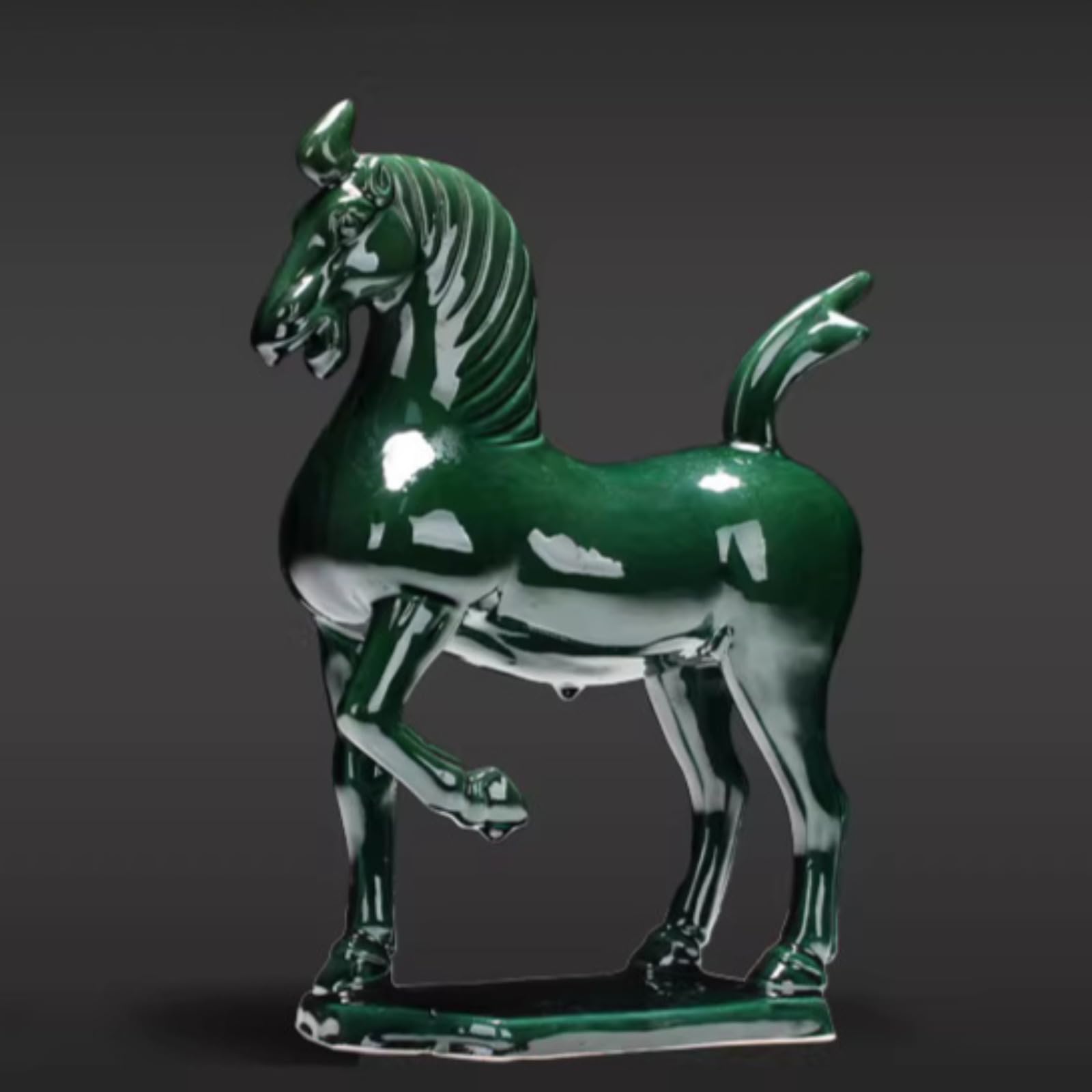 Aottsd Green Zodiac Horse Statue Ceramic Retro Wealth Animal Home Decor 25Cm