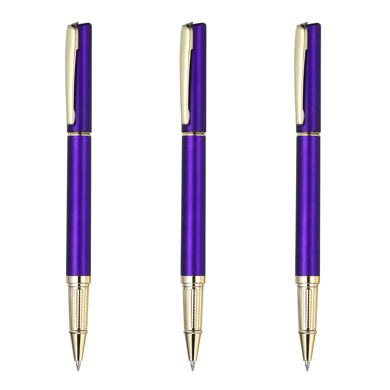 PATIKIL 3Pcs Gel Pens, 0.5mm Black Ink Rollerball Pen Business Stylish Gold Details Medium Point Smooth Writing Quick Dry for Office Supplies Journaling Note Taking Meeting,Purple