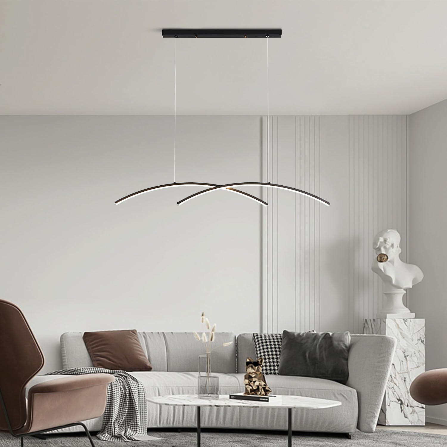 modern led pendant light fixtures, 3000-6000k dimmable linear pendant light, 35.4'' matte black island lights for kitchen dining room living room office bar