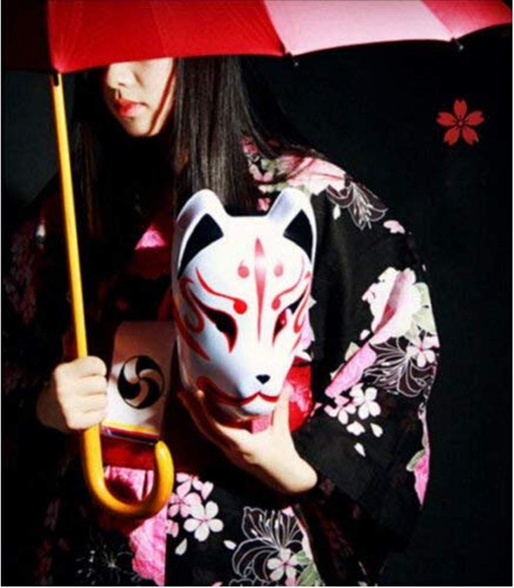 Maschera di volpe giapponese dipinta a mano, per Halloween, cosplay, mascherata, Kitsune