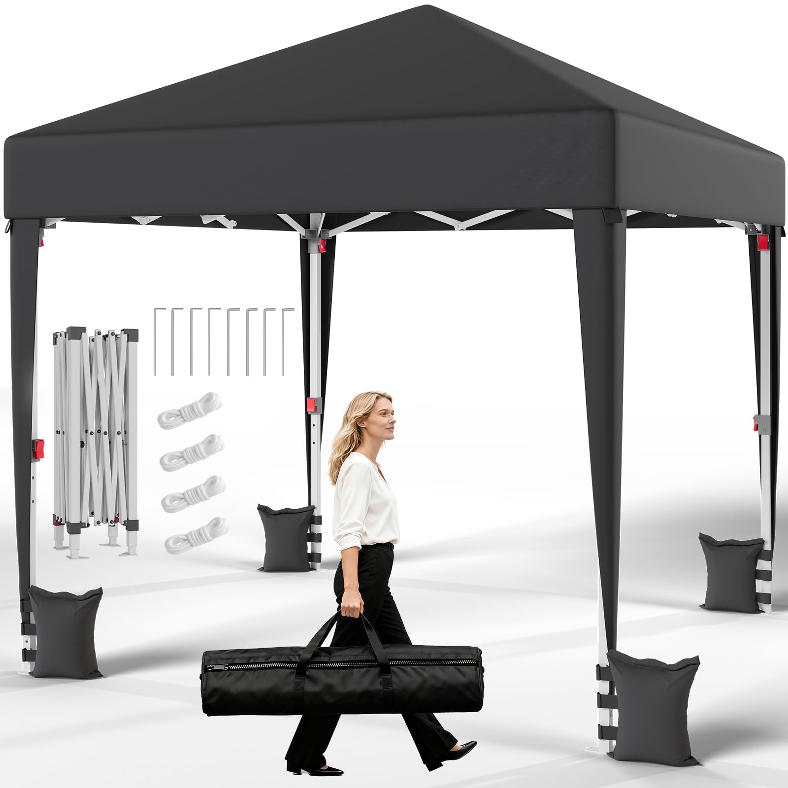 JUMMICO Gazebo Pieghevole 2x2 Piegatura e Riposizione Facili Protezione Anti-UV Altezza Regolabile Impermeabile e Stabile Ideale per Giardino, Campeggio, Feste e Altro Ancora Grigio