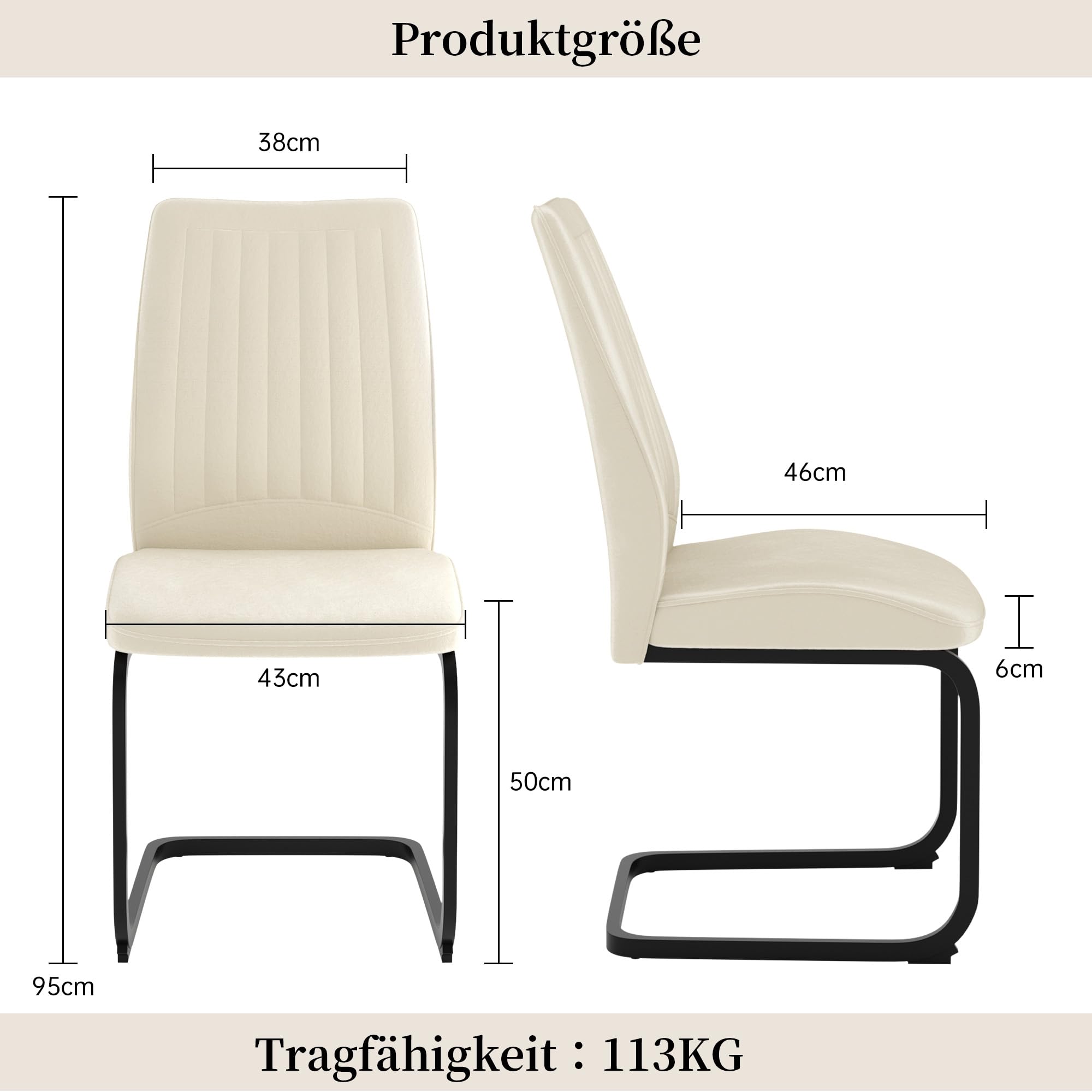 JIEXI Esszimmerstühle 4er Set Beige, Freischwinger Schwingstuhl aus Samt mit schwarzem Metallgestell, gepolsterter Küchenstuhl ohne Armlehnen mit hoher Rückenlehne für Esszimmer Küche