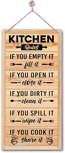 Miniatura 8 de Letrero Colgante de Reglas de Cocina en Madera, Decoración Rústica de Cocina en Madera, Letrero de Arte de Pared Impreso en Madera, Letrero Rústico