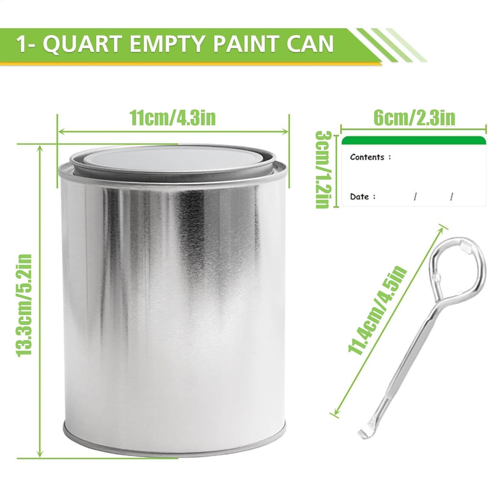 Latas de pintura vacías, recipientes de pintura sin forro con abrelatas y calcomanías, organización de garaje, cubo organizador plateado para disolventes, artes, manualidades, proyectos de