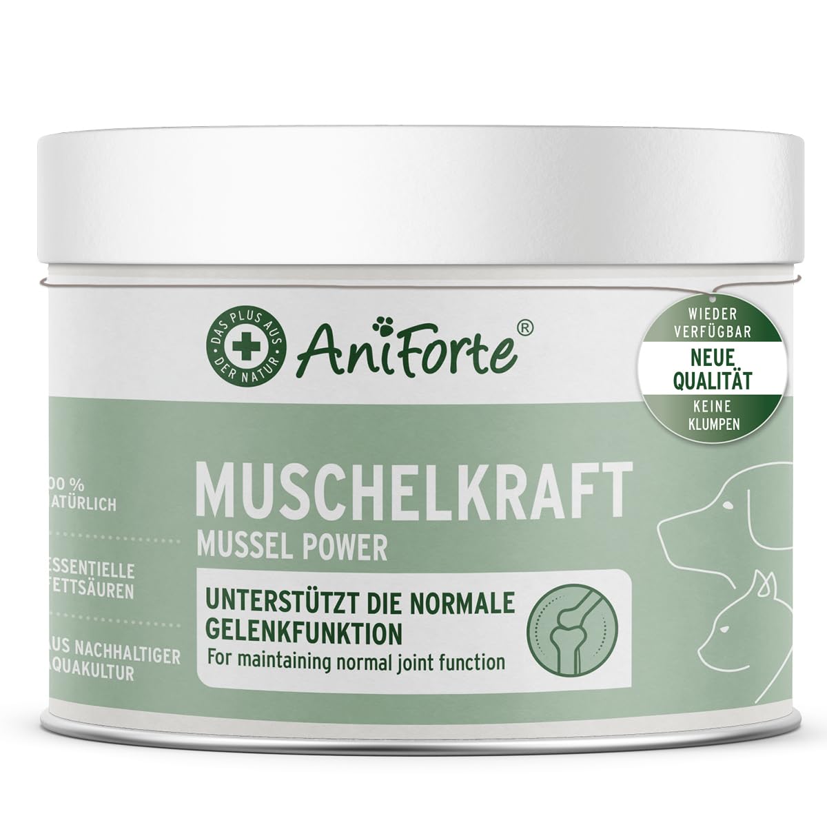 AniForte Muschelkraft für Hunde & Katzen 250 g - 100% natürliche Blaumuschelpulver mit Omega-3 & Omega-6 für Gelenke, Vitalität, Fell & Haut