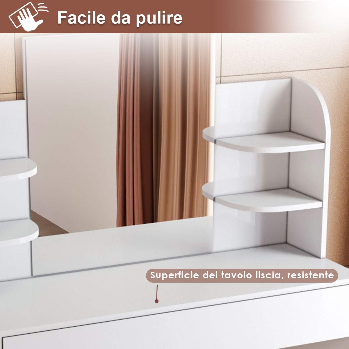 SONNI Mesa Maquillaje con Luz con Espejo y Taburete, Tocador Maquillaje con Luz, Tocador Blanco con 4 Estantes,108x40x140cm