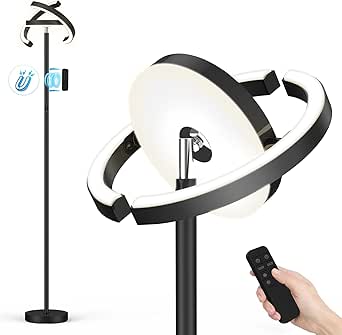 FIMEI Modern Floor Lamp, LED Bright Rotatable Ring Shaped Design Standing Lamp, Eye-Protecting Stepless Dimming, 3 Color Temperatures 3000K-6000K, Touch/Remote Control, for Living Room Bedroom Office