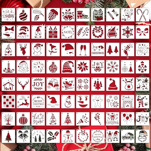 Christmas Stencils Templates 80 Pcs, Reusable Painting DIY Xmas Stencil Christmas Card Making Kits Xmas Gifts 3 in Small Stencils for Spraying Door Window Wall Painting Home Decor