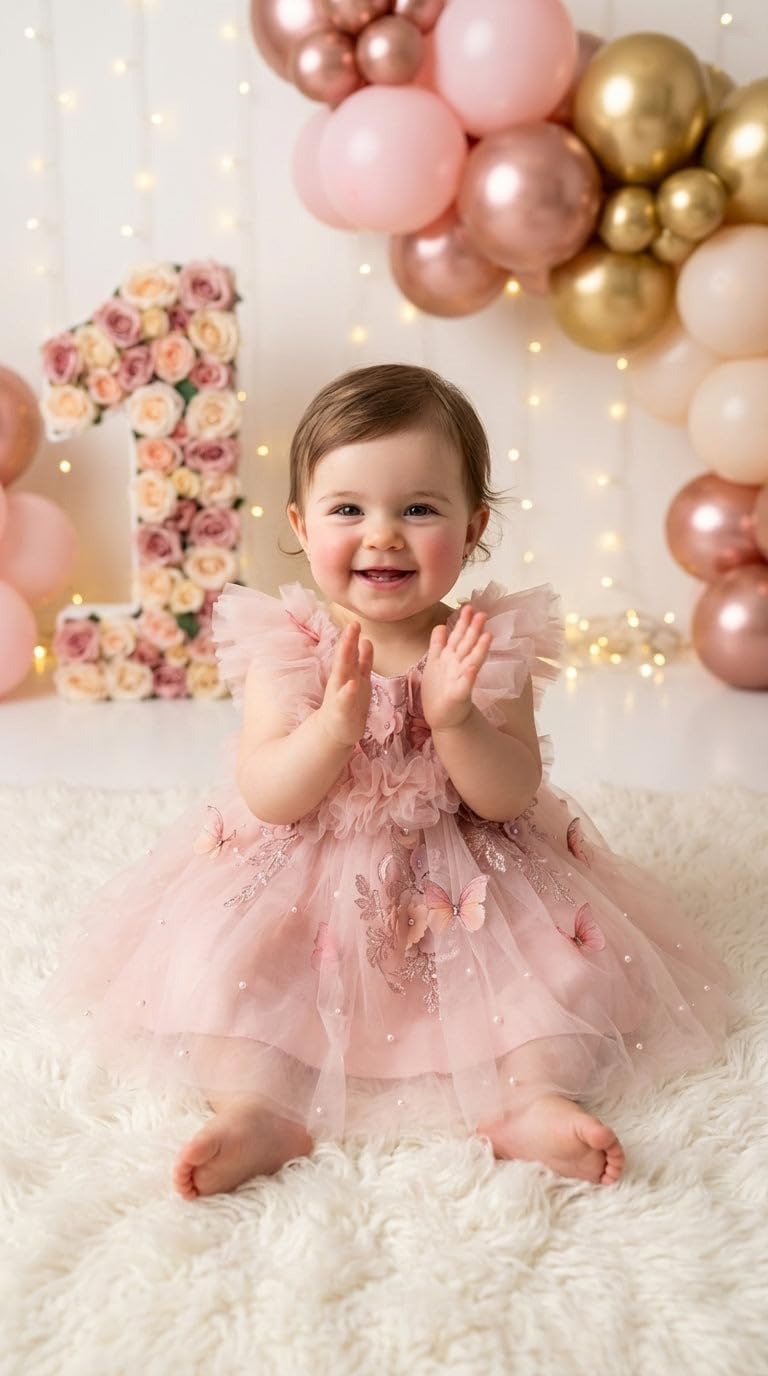 LalaMira Baby Girls Butterfly Birthday Dress Tulle Toddler Flower Girl Dress for First Birthday Wedding Party Photo Shoot