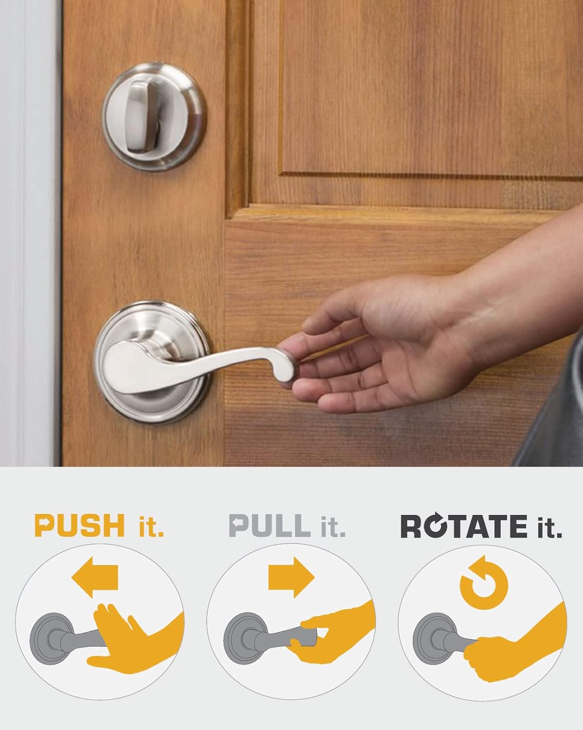 BRINKS 23034-119, Satin Nickel Glenshaw Bed and Bath Privacy Lever, Door Lock That Opens Hands-Free with a Push, a Pull or by Rotating, No Size
