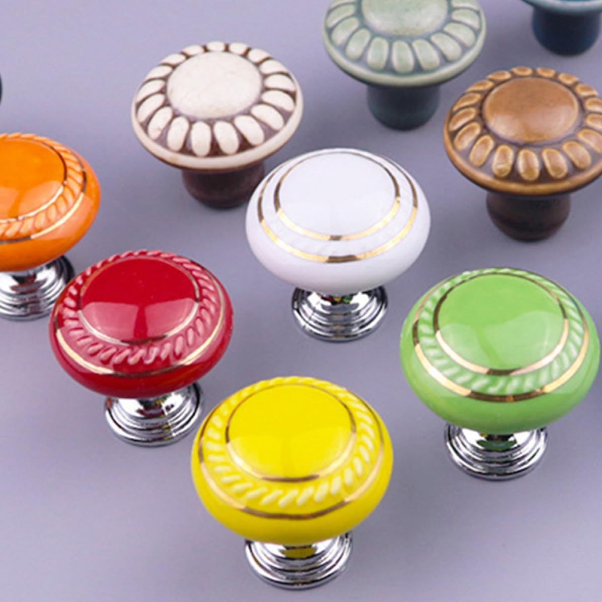 Ciieeo 4 Pcs Toilet Flushing Button Handles for Women round Ceramic and Metal Toilet Button Knobs with Creative Design Convenient and Easy to Use Bathroom Pusher
