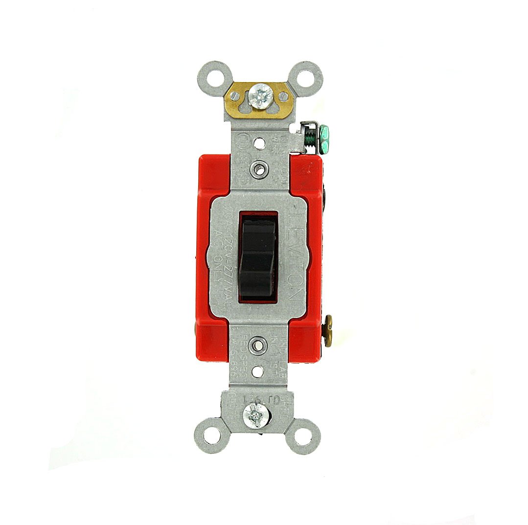 Leviton 20 Amp, 120/277 Volt, Toggle 4-Way AC Quiet Switch, Extra Heavy Duty Grade, Self Grounding, Back and Side Wired, 1224-2R, Red