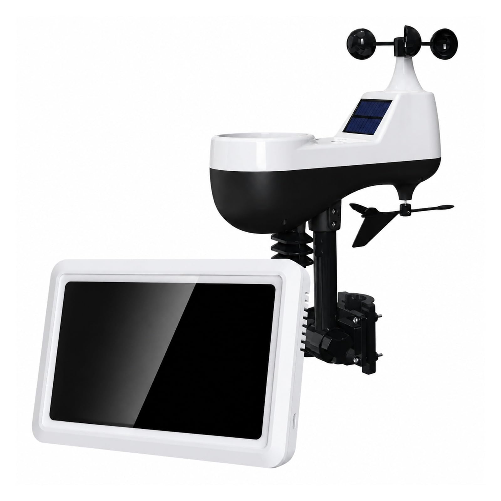 Pluviometro, Monitor per Interni Ed Esterni Stazione Meteorologica Wireless Ad Energia Solare(White)