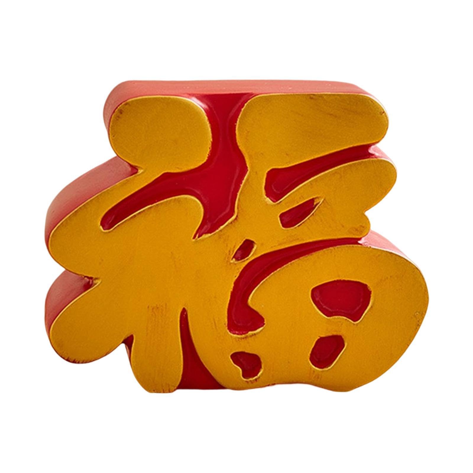 Pixzcsa Red Happy Wooden Ornaments Festive Chinese Character Fu And Cai Wedding Decoration Designcreative Font Freestanding.