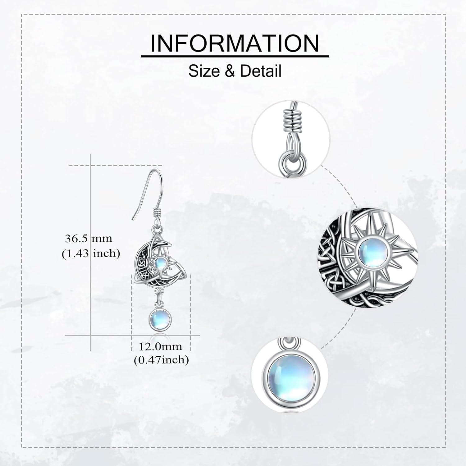 Moon Earrings Sterling Silver Created Moonstone Celtic Knot Dangle Drop Earrings Crescent Moon Jewelry For Women - Image 3