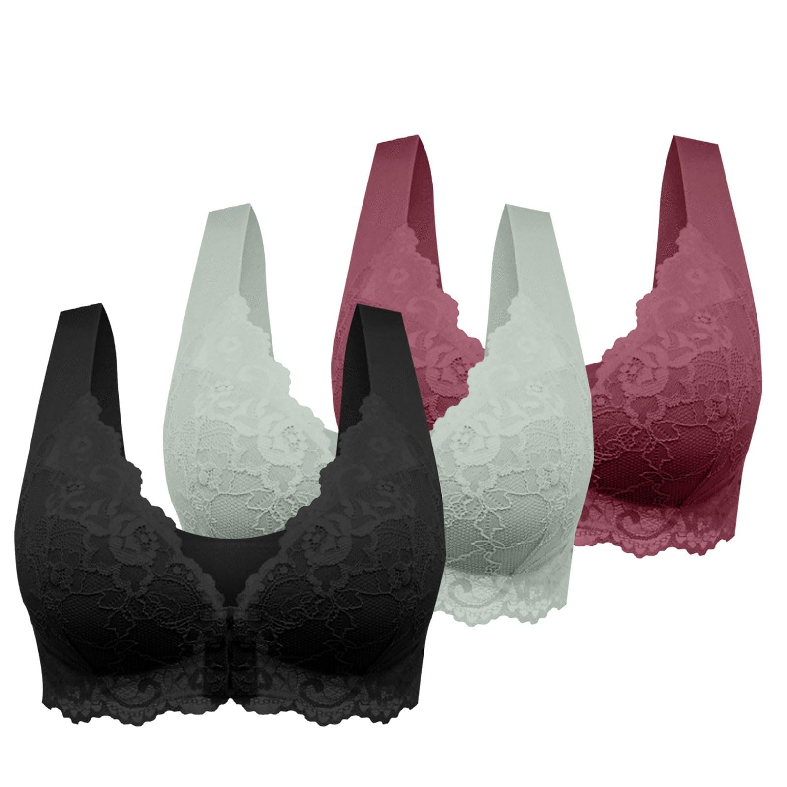 Lot de 3 Soutiens-Gorge Confort sans Couture, Gorge avec Fermeture Avant sans Armature Confort Emboitant en Dentelle sous-vêtements