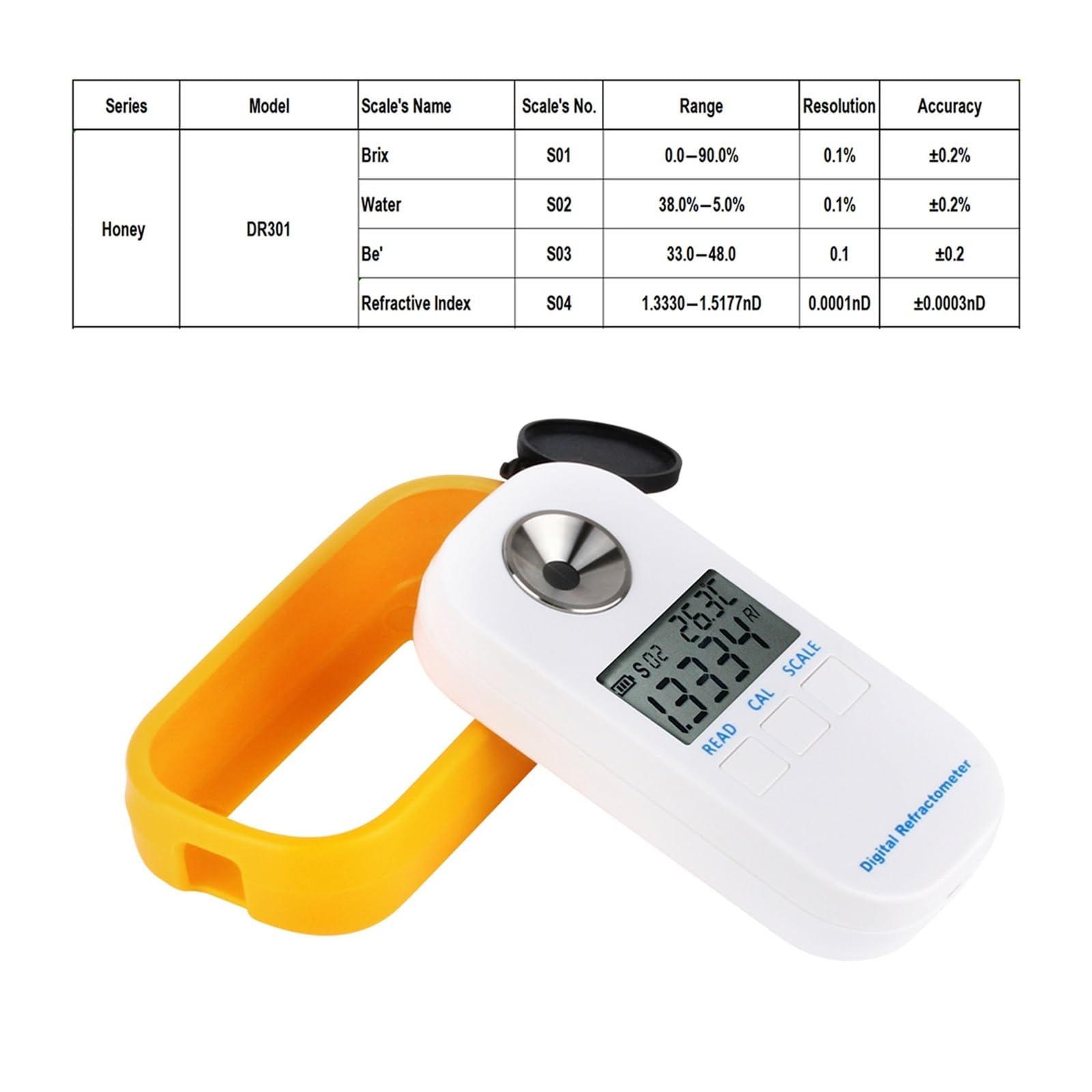 Medidor de Brix de azúcar Refractómetro digital de miel Humedad de miel Bee Baume 0-90% Agua portátil 5-38% Probador de apicultura Medidor de concentración de miel Fácil de limpiar y almacenar