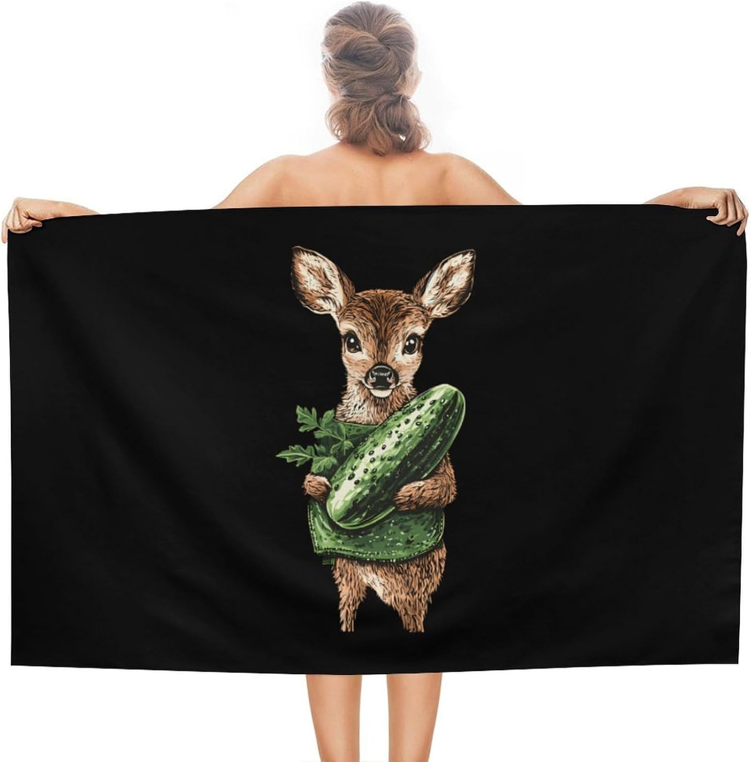 Cute Deer Cucumber Pickle Oversized Beach Towel Soft Absorbent Pool Bath Swim Towels for Adults Travel Vacation Gifts 130x80cm