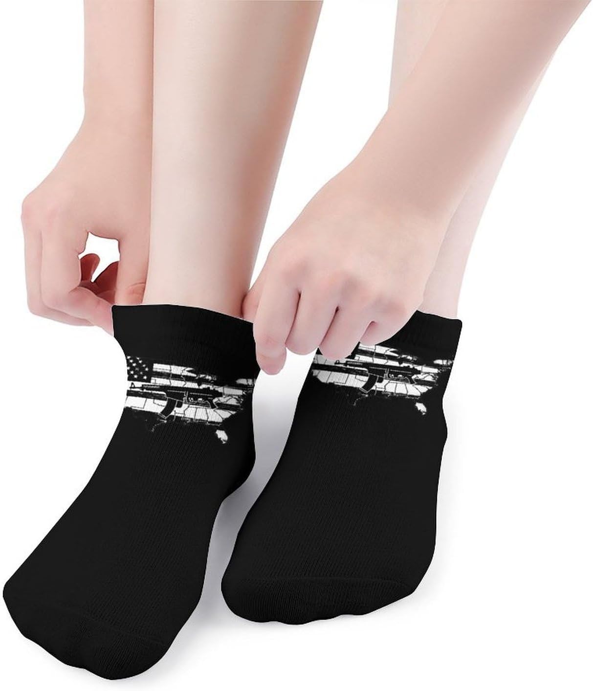 US Flag Map Guns Mens Socks No Show Low Cut Ankle Sock for Sports