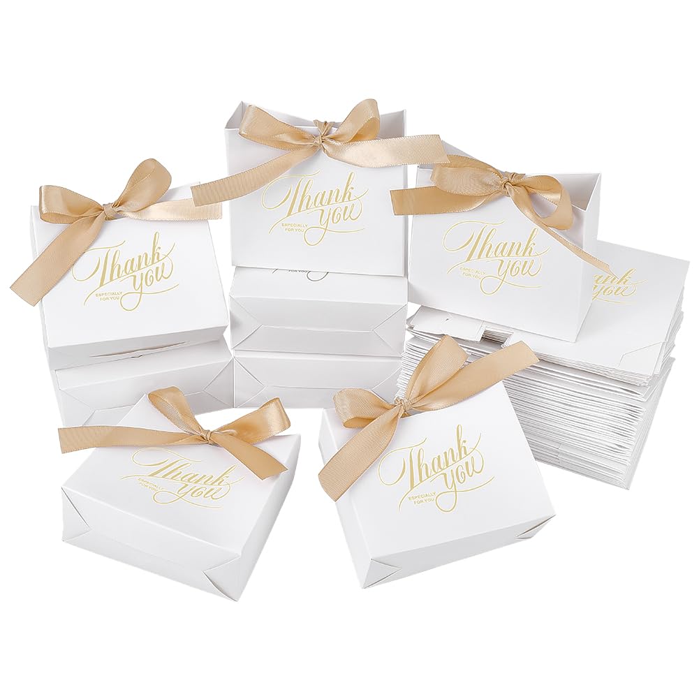 PH PandaHall 100 sacchetti regalo bianchi, sacchetti di carta grazia, scatole con manico in nastro metallico, 11,5 x 10 x 4,5 cm, piccole borse regalo doccia per festa di matrimonio compleanno festa