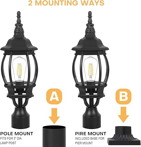 Miniatura 5 de Farol de poste de luz para exteriores con base de montaje en muelle impermeable exterior decorativo para jardín patio camino entrada