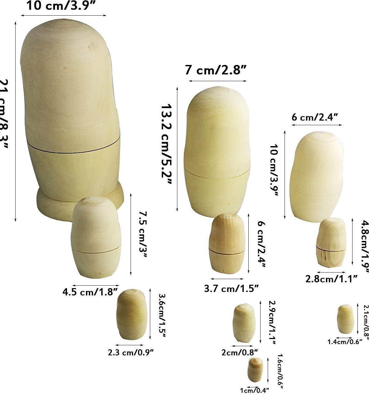 Lot de 10 poupées gigognes en bois brut à peindre pour enfant