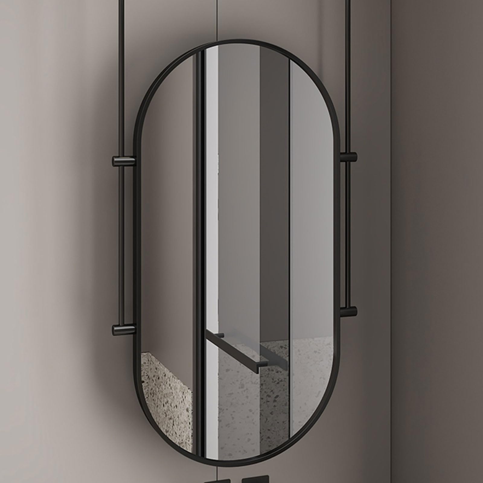 Owalne lustro do makijażu montowane na suficie podświetlane wiszące lustro łazienkowe metalowe lusterko do golenia do domu i hotelu 50 x 80 cm (20 x 32 cale) idealne do sypialni i pielęgnacji