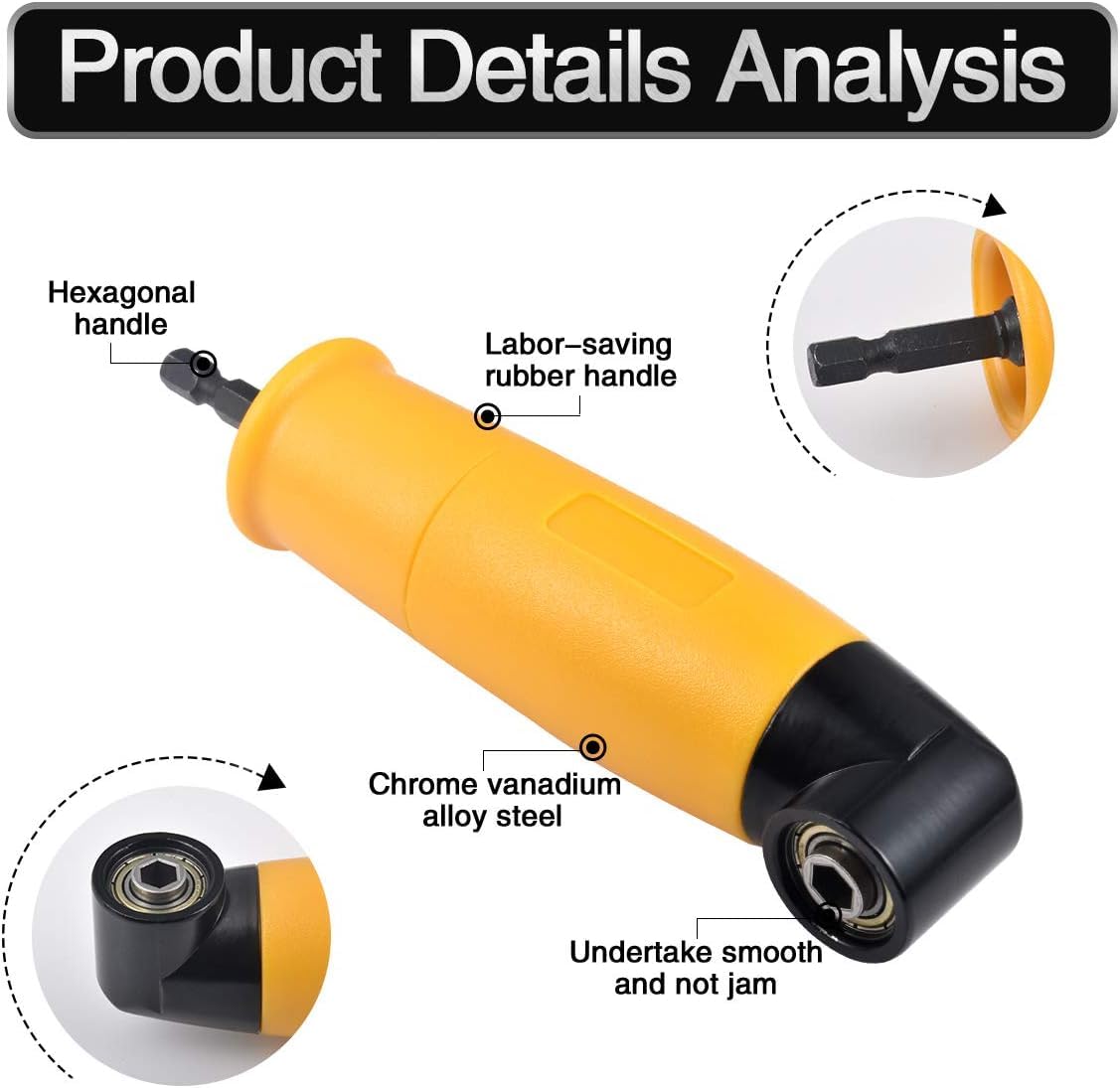 Taladro de Ángulo Recto, 90 Grados de Ángulo Recto Conductor de Extensión de Potencia Destornillador Taladro Accesorio 1/4 Pulgadas Hexagonal Socket Destornillador Titular Adaptador