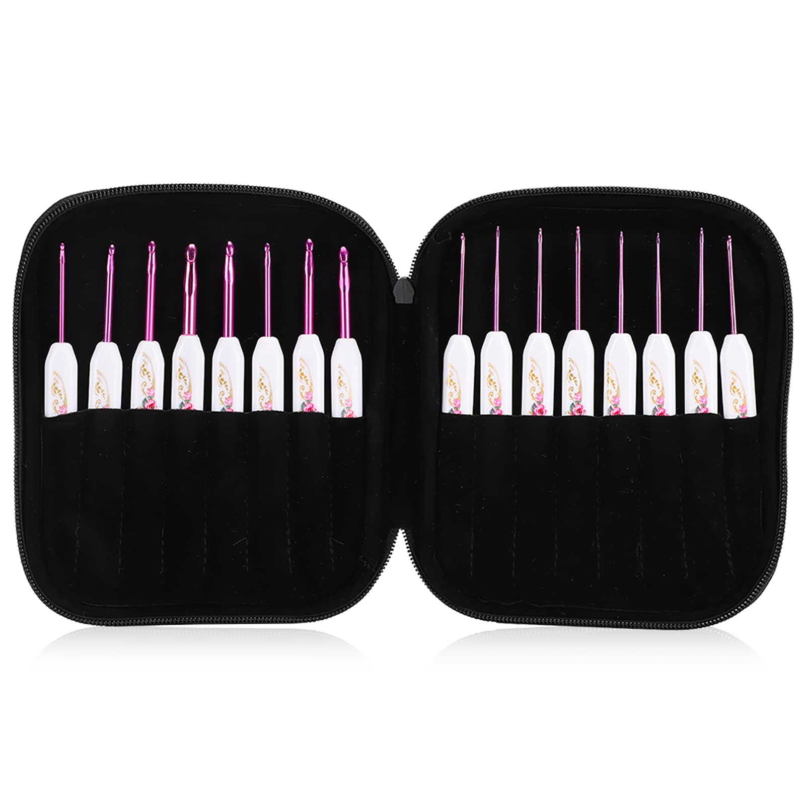QANYEGN 16 Pezzi Set di Ganci per Uncinetto, Gancio per Uncinetto in Alluminio con Borsa Portatile, Kit di Aghi per Uncinetto per Accessori da Cucito Fai da Te, Rosa