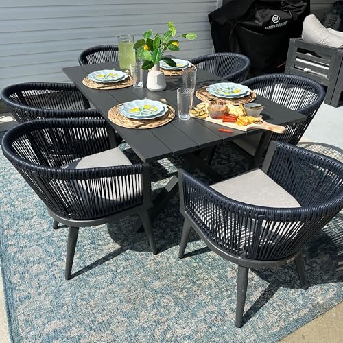 Image of PURPLE LEAF Patio Dining Chair 2 with Cushions Armchairs Navy Blue and Gray