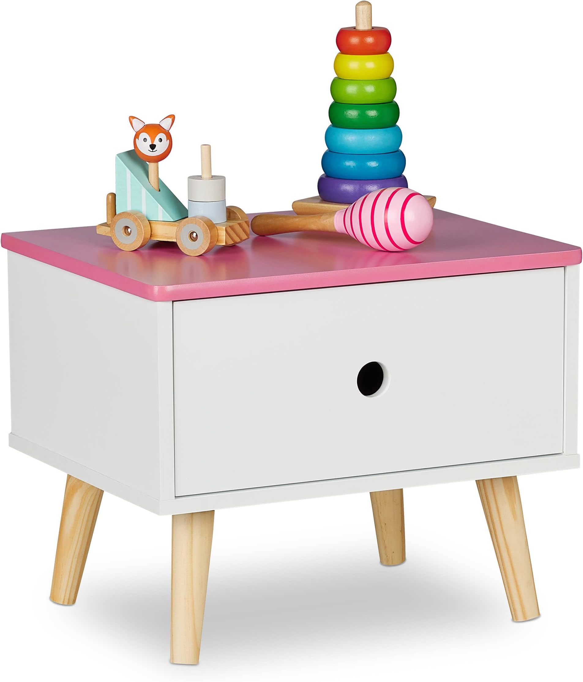 Comodino Bambini Koala Fun House - Con Cassetto, 36x33x30cm, Legno MDF, Design Carino Per Cameretta - Foto 10
