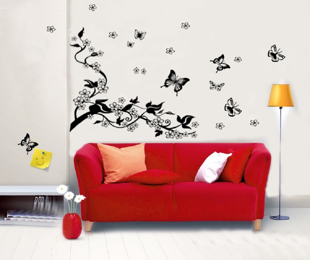 Walplus Wandaufkleber Blumen & Schmetterlinge – Selbstklebend, Ablösbar, 2,6x2,7 M, Für Wohnzimmer, Kinderzimmer, Büro & Mehr