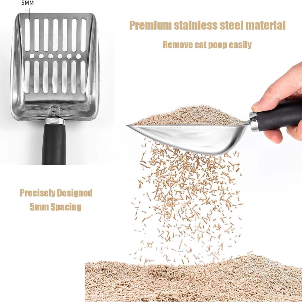 Łyżka do kuwety dla kota, wykonana z wytrzymałego metalu, łatwa do czyszczenia i praktyczna w użyciu, ergonomiczny design z wygodnym uchwytem, narzędzie do czyszczenia higienicznej żwirki