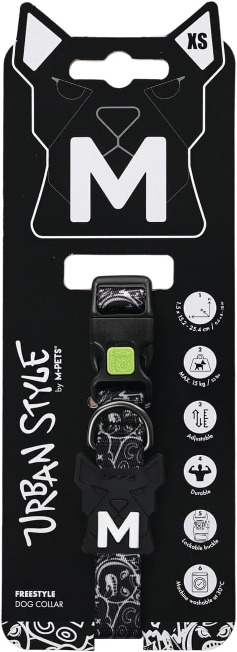 M-Pets Urban Style Freestyle Siyah/Beyaz Boyun Tasması (Xs)