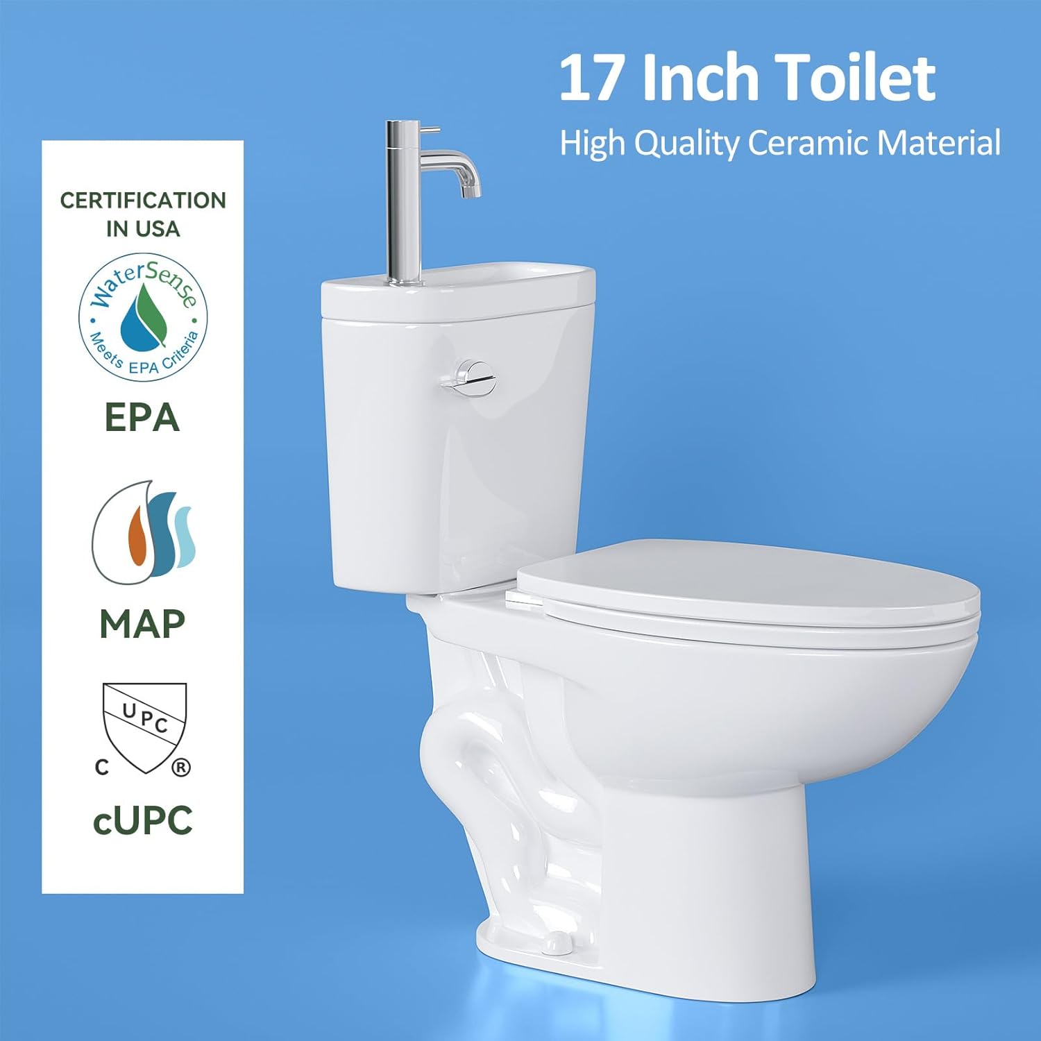 Simple Project Modern Elongated Toilet with Sink, 3-IN-1 Faucet Toilets with 12 Inch Rough IN & 1.28 GPF Single Flush, 17 Inch Tall Toilet Sink Combo for Small Bathrooms (Include Faucet)