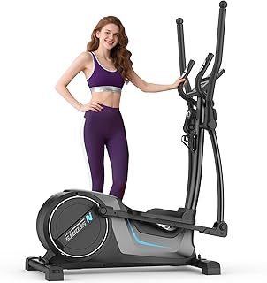 Neezee Vélo Elliptique, Velo Elliptique Ultra Silencieux pour Usage Domestique avec 16 Niveaux de Résistance, Volant d'inertie de 8kg, Foulée de 42cm, Poids150kg, Écran LCD, Vélos Elliptiques Compact