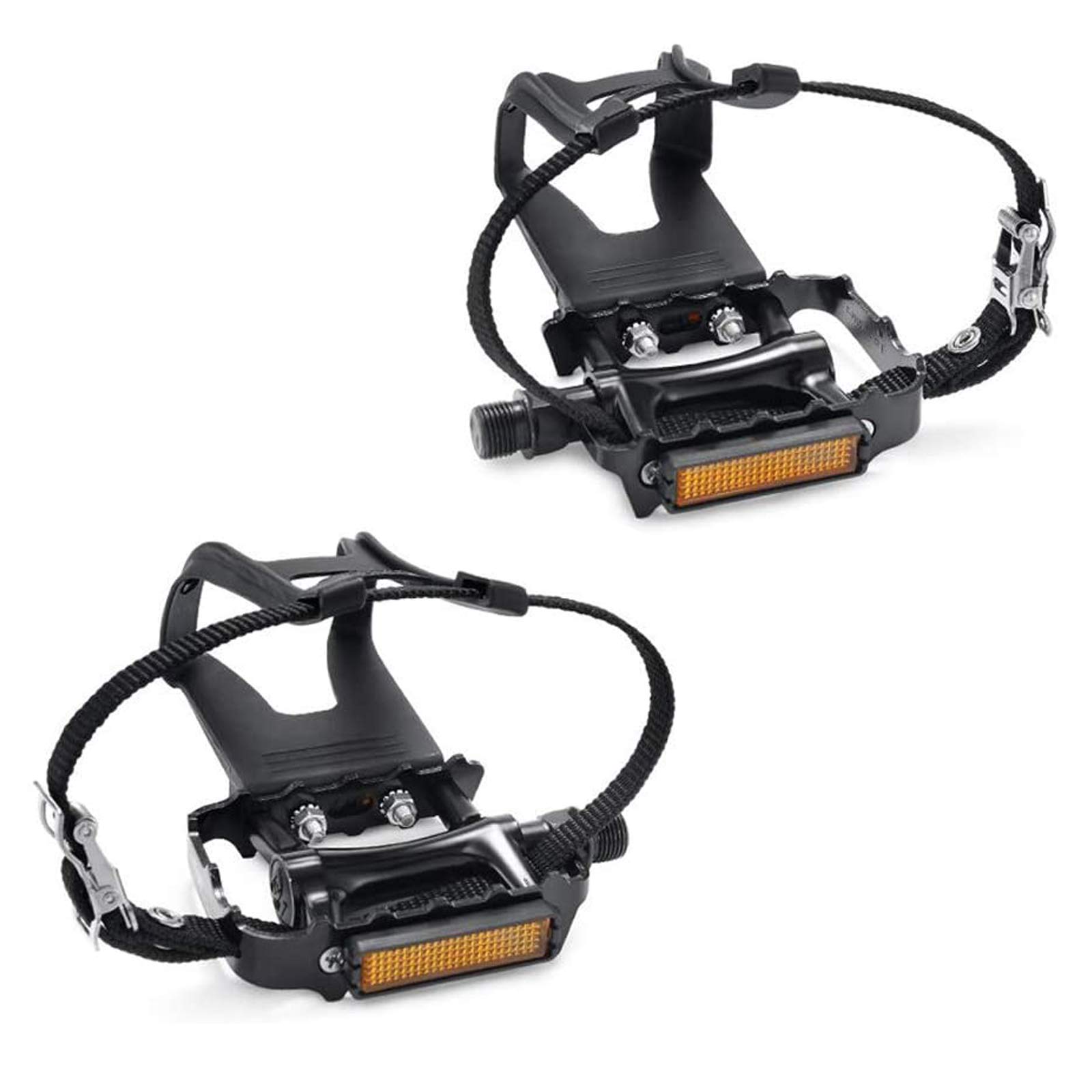 SEQI Bike Pedals with Clips and Straps for Outdoor Cycling and Indoor Stationary Bike 9/16-Inch Spindle Resin/Alloy Bicycle Multi-Purpose Pedals