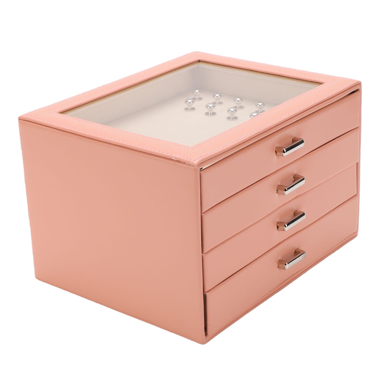 Cocoarm 4-warstwowe Pudełko na biżuterię z Aksamitnym Wnętrzem i skórą PU, Organizer na Pierścionki, Naszyjniki, Kolczyki do Toaletki i Przechowywania (PINK)